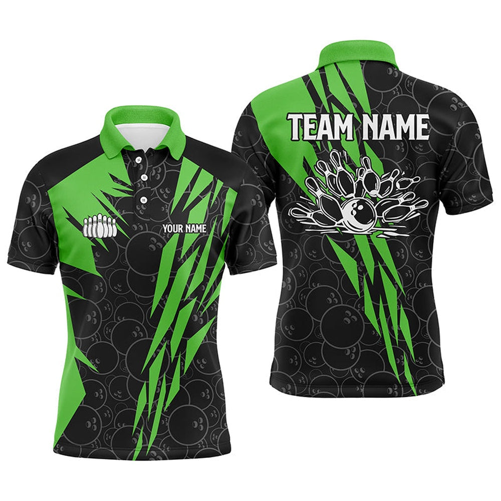 Custom Bowling Polo Shirts, Black Bowling Camo Mens Polo Bowling Shirt Custom Bowling Strike Team League Jerseys Green
