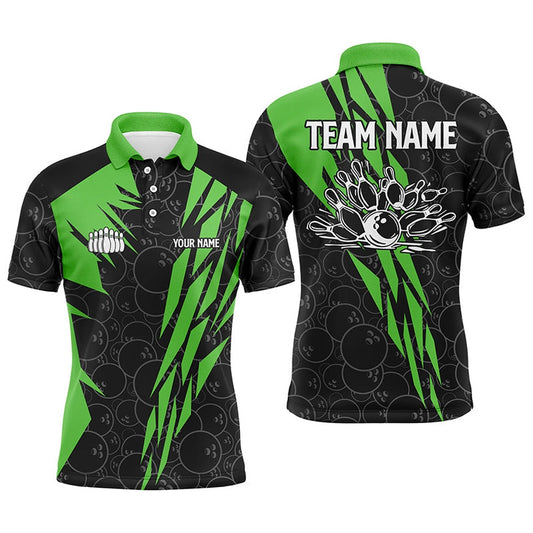 Custom Bowling Polo Shirts, Black Bowling Camo Mens Polo Bowling Shirt Custom Bowling Strike Team League Jerseys Green
