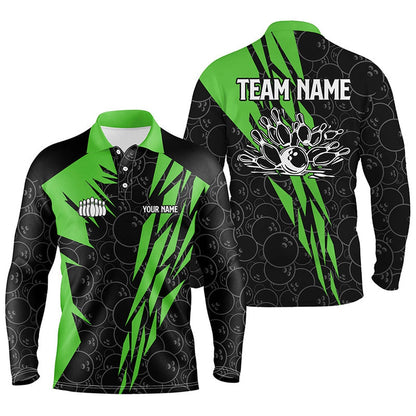 Custom Bowling Polo Shirts, Black Bowling Camo Mens Polo Bowling Shirt Custom Bowling Strike Team League Jerseys Green