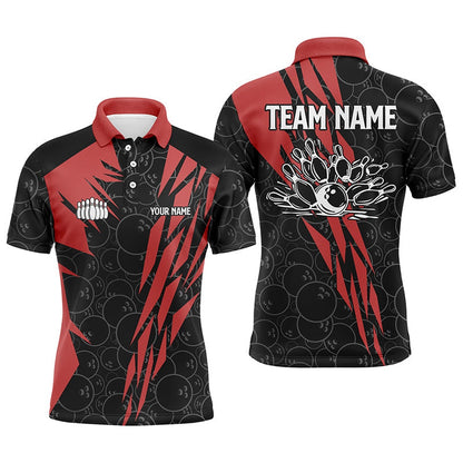 Custom Bowling Polo Shirts, Black Bowling Camo Mens Polo Bowling Shirt Custom Bowling Strike Team League Jerseys Red