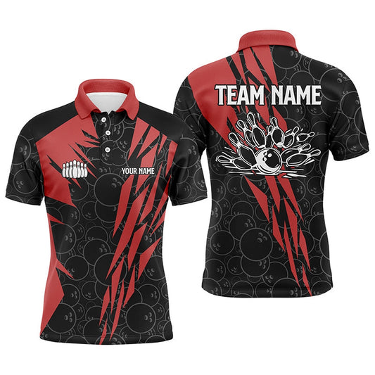 Custom Bowling Polo Shirts, Black Bowling Camo Mens Polo Bowling Shirt Custom Bowling Strike Team League Jerseys Red