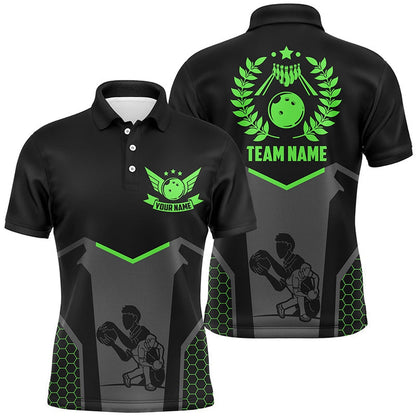 Custom Bowling Polo Shirts, Black Bowling Jersey For Men Custom Retro Bowling Shirts For Team Bowlers Green