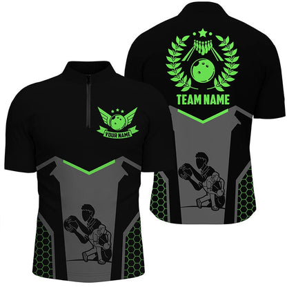 Custom Bowling Polo Shirts, Black Bowling Jersey For Men Custom Retro Bowling Shirts For Team Bowlers Green