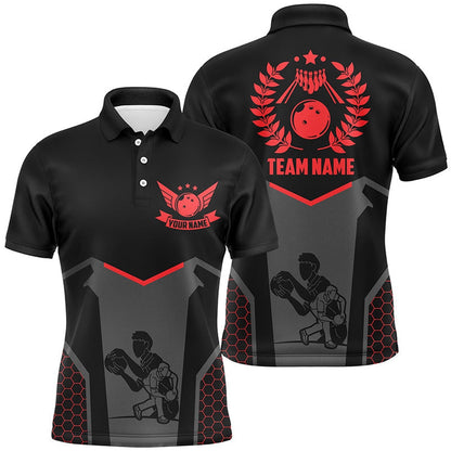 Custom Bowling Polo Shirts, Black Bowling Jersey For Men Custom Retro Bowling Shirts For Team Bowlers Red