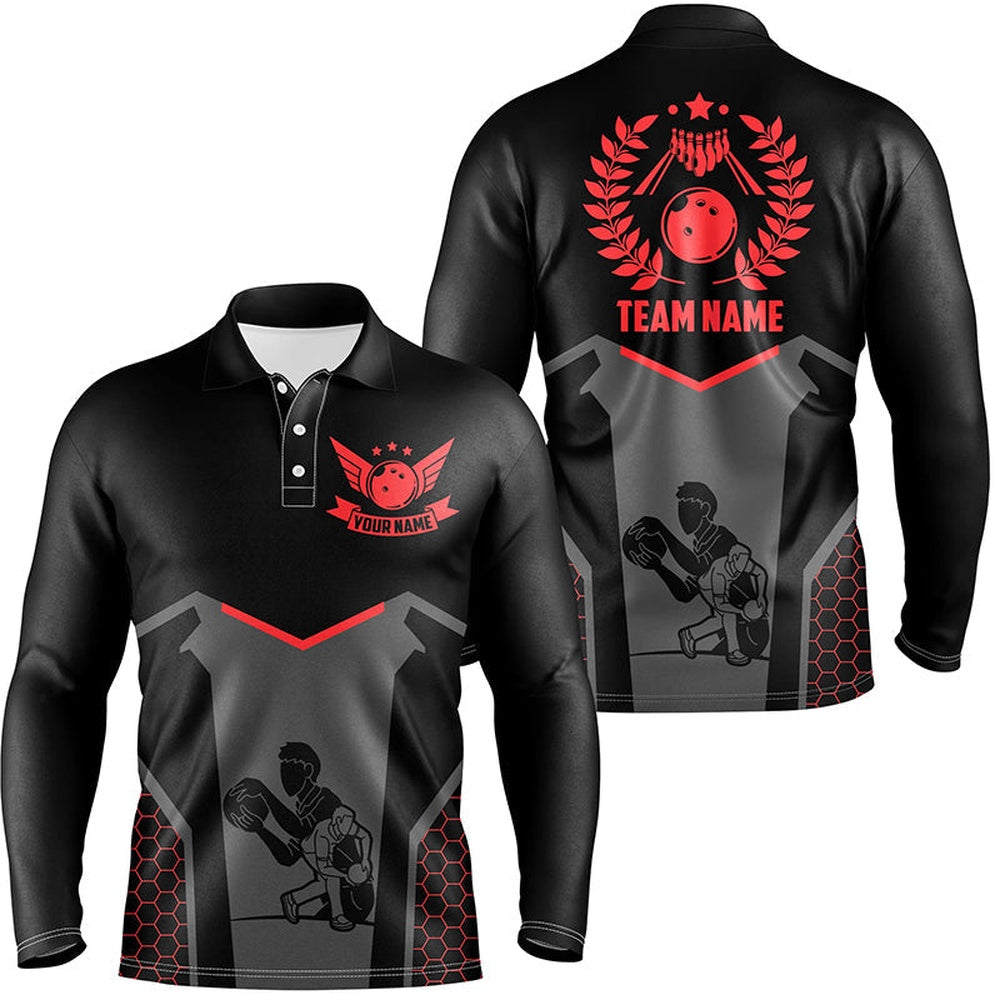 Custom Bowling Polo Shirts, Black Bowling Jersey For Men Custom Retro Bowling Shirts For Team Bowlers Red