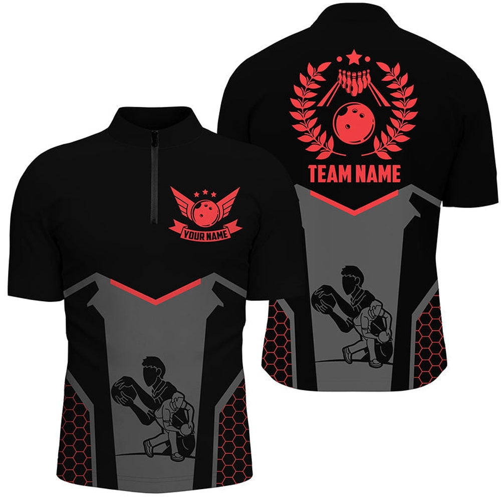 Custom Bowling Polo Shirts, Black Bowling Jersey For Men Custom Retro Bowling Shirts For Team Bowlers Red