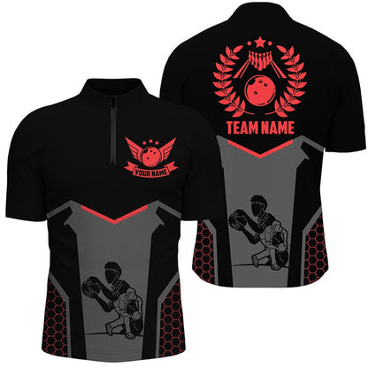 Custom Bowling Polo Shirts, Black Bowling Jersey For Men Custom Retro Bowling Shirts For Team Bowlers Red