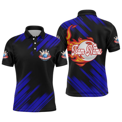 Custom Bowling Polo Shirts, Black Bowling Polo Shirt For Men Custom Flame Bowling Jersey Team Bowling Shirt