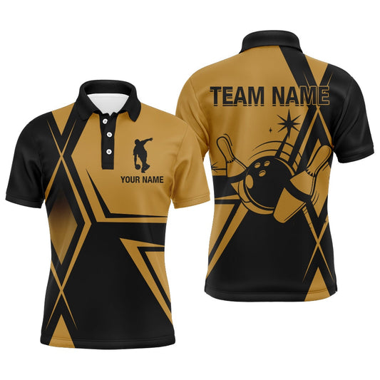 Custom Bowling Polo Shirts, Black&Gold Bowling Jersey For Men Custom Bowling Polo Shirt Vintage Bowling Team League Shirt