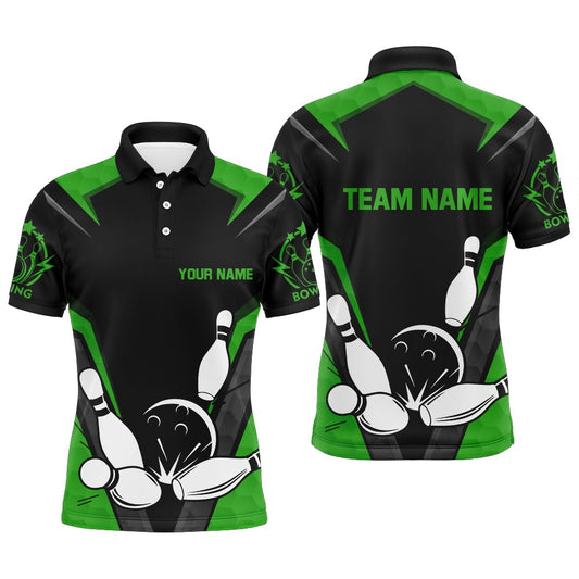 Custom Bowling Polo Shirts, Black&Green Bowling Polo Shirt For Men Custom Bowling Jersey Vintage Bowling Team League Shirt