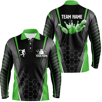 Custom Bowling Polo Shirts, Black Men'S Bowling Polo Shirt Custom Name Mens Bowlers Jersey, Team Bowling Outfits Green