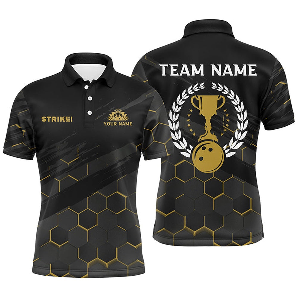 Custom Bowling Polo Shirts, Black Mens Bowling Polo Shirts Custom Bowling Strike Bee Pattern Team Mens League Jerseys