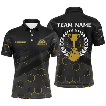 Custom Bowling Polo Shirts, Black Mens Bowling Polo Shirts Custom Bowling Strike Bee Pattern Team Mens League Jerseys