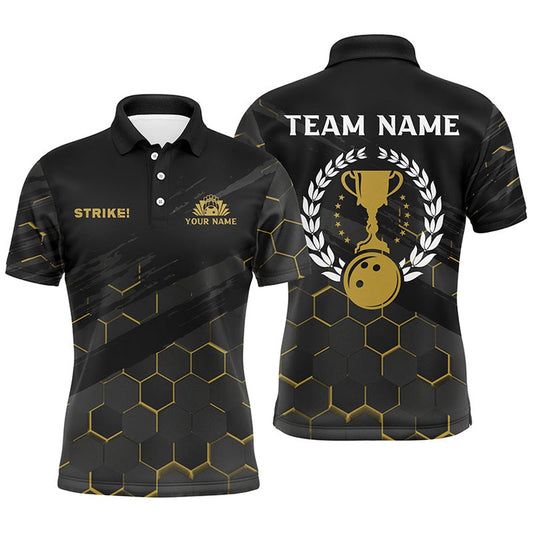 Custom Bowling Polo Shirts, Black Mens Bowling Polo Shirts Custom Bowling Strike Bee Pattern Team Mens League Jerseys