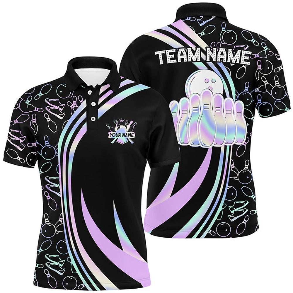 Custom Bowling Polo Shirts, Black Mens Polo Bowling Shirts Custom Neon Camo Team League Bowling Jerseys, Gifts For Bowlers