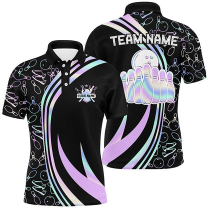 Custom Bowling Polo Shirts, Black Mens Polo Bowling Shirts Custom Neon Camo Team League Bowling Jerseys, Gifts For Bowlers