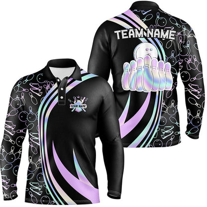 Custom Bowling Polo Shirts, Black Mens Polo Bowling Shirts Custom Neon Camo Team League Bowling Jerseys, Gifts For Bowlers