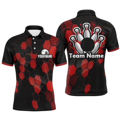 Custom Bowling Polo Shirts, Black&Red Bowling Jersey Men Bowling Team League Shirt Custom Bowling Polo Shirt