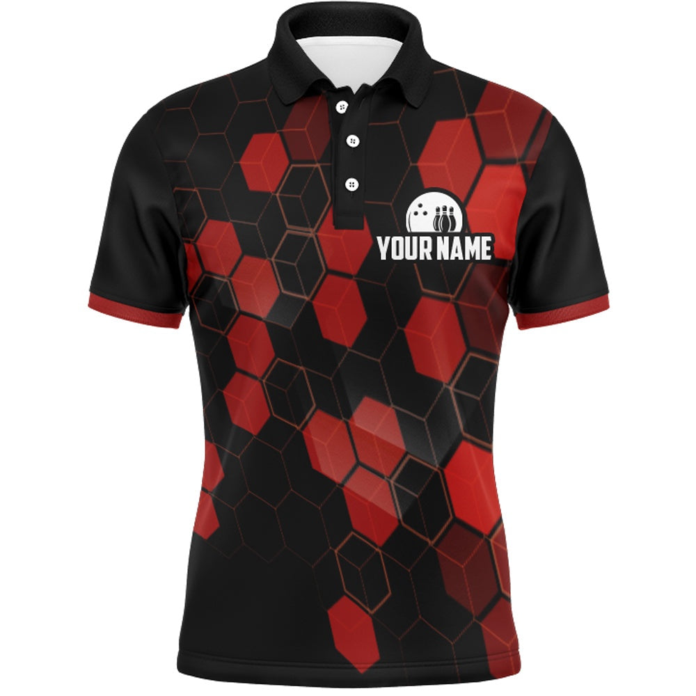 Custom Bowling Polo Shirts, Black&Red Bowling Jersey Men Bowling Team League Shirt Custom Bowling Polo Shirt
