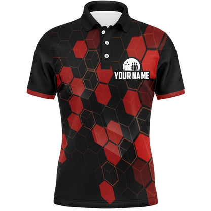 Custom Bowling Polo Shirts, Black&Red Bowling Jersey Men Bowling Team League Shirt Custom Bowling Polo Shirt