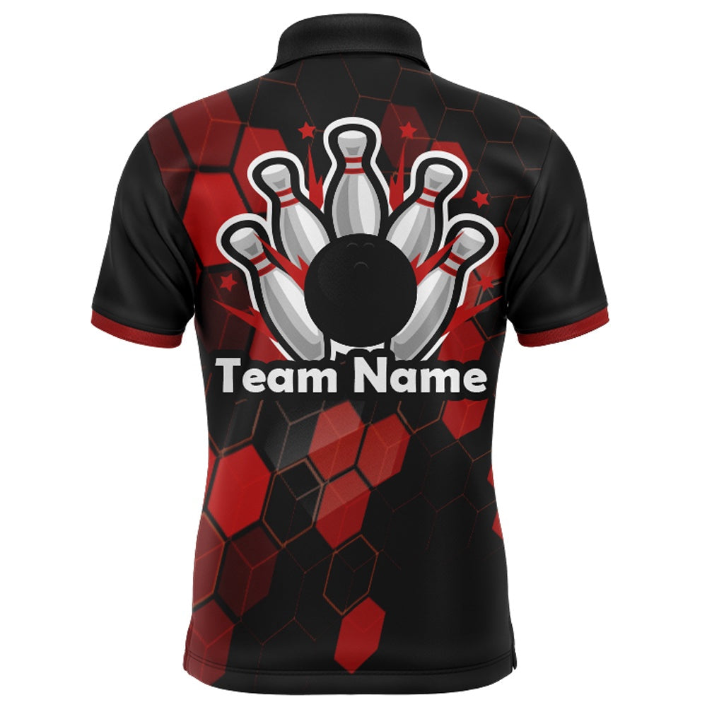 Custom Bowling Polo Shirts, Black&Red Bowling Jersey Men Bowling Team League Shirt Custom Bowling Polo Shirt