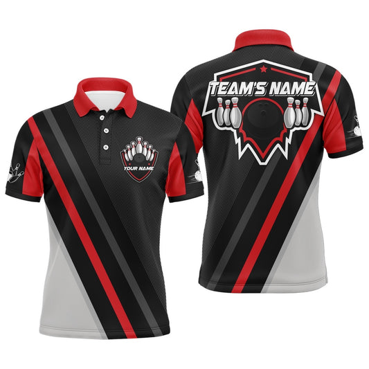 Custom Bowling Polo Shirts, Black&Red Bowling Polo Shirt For Men Vintage Bowling Team League Jersey Custom Bowling Shirt