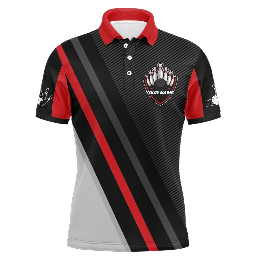 Custom Bowling Polo Shirts, Black&Red Bowling Polo Shirt For Men Vintage Bowling Team League Jersey Custom Bowling Shirt