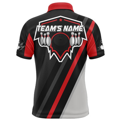 Custom Bowling Polo Shirts, Black&Red Bowling Polo Shirt For Men Vintage Bowling Team League Jersey Custom Bowling Shirt