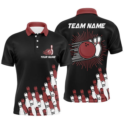 Custom Bowling Polo Shirts, Black Retro Bowling Team Shirt Custom Men Bowling Polo Shirt For Him Red