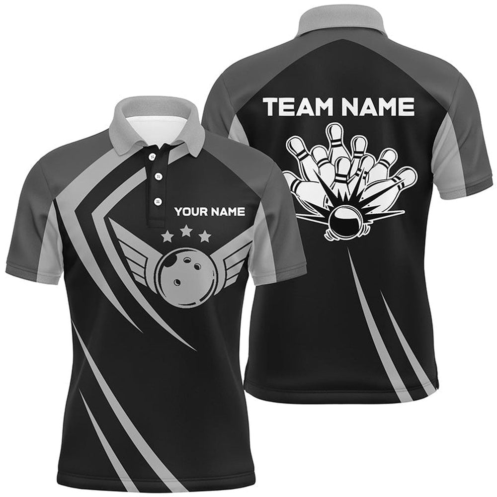 Custom Bowling Polo Shirts, Black Retro Vintage Bowling Polo Shirts For Men Custom Bowling Team League Jerseys