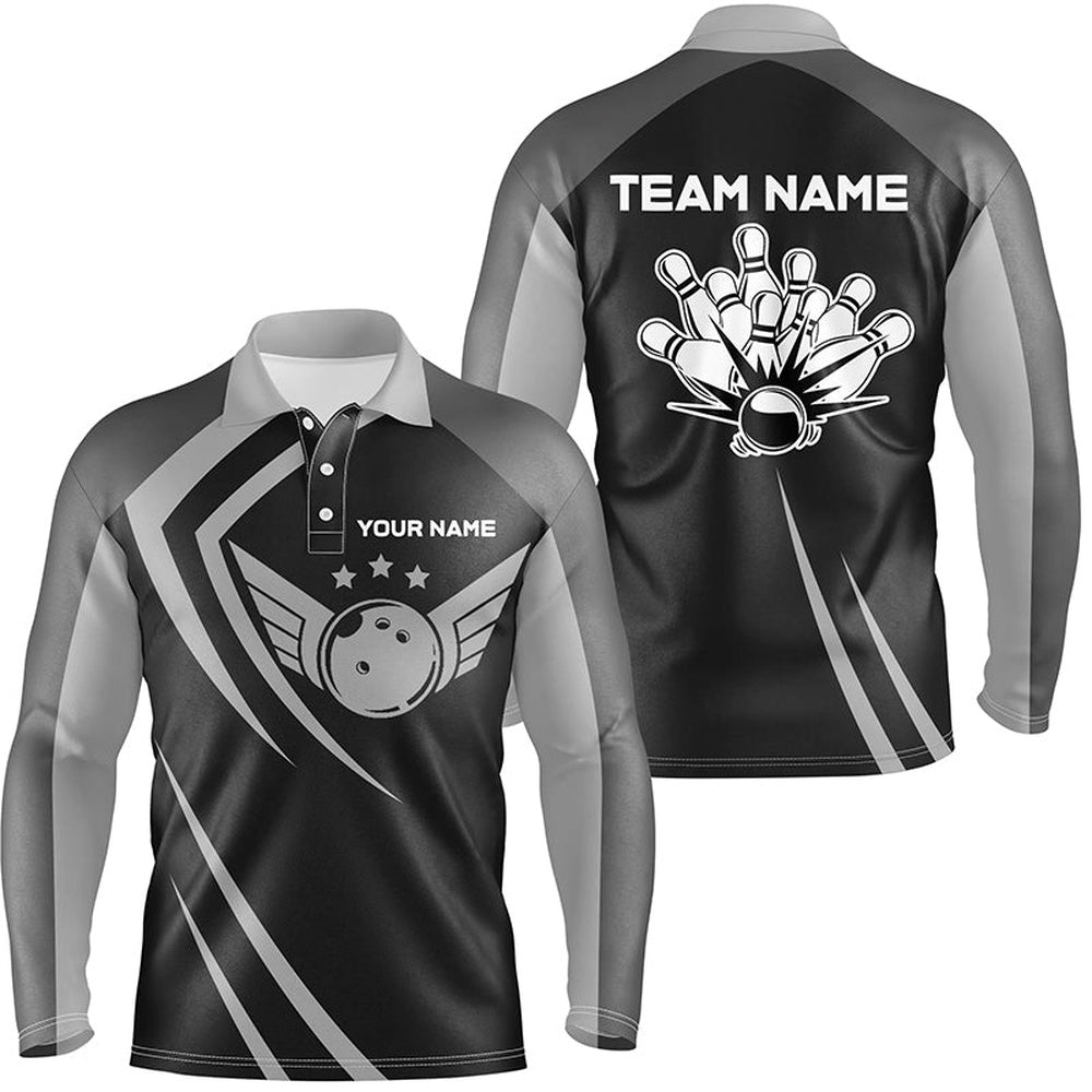 Custom Bowling Polo Shirts, Black Retro Vintage Bowling Polo Shirts For Men Custom Bowling Team League Jerseys
