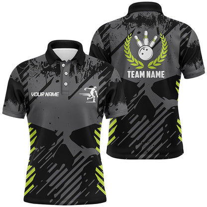 Custom Bowling Polo Shirts, Black Skull Bowling Shirt For Men Custom Bowling Polo Shirt Bowling Team Skull League Jerseys