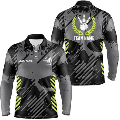 Custom Bowling Polo Shirts, Black Skull Bowling Shirt For Men Custom Bowling Polo Shirt Bowling Team Skull League Jerseys