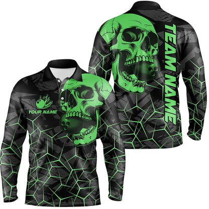 Custom Bowling Polo Shirts, Black Skull Camo Bowling Shirt For Men Custom Bowling Team Jerseys, Gifts For Bowlers Green