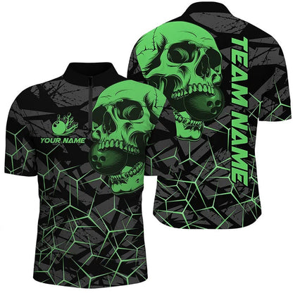 Custom Bowling Polo Shirts, Black Skull Camo Bowling Shirt For Men Custom Bowling Team Jerseys, Gifts For Bowlers Green