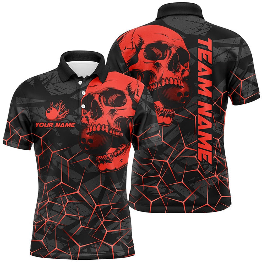Custom Bowling Polo Shirts, Black Skull Camo Bowling Shirt For Men Custom Bowling Team Jerseys, Gifts For Bowlers Red