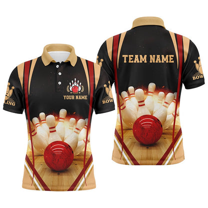 Custom Bowling Polo Shirts, Black Vintage Bowling Shirts For Men Custom Name And Team Name Bowling Jerseys, Bowling Team Shirts