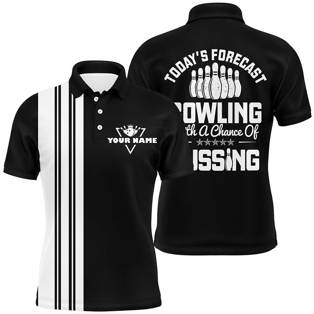 Custom Bowling Polo Shirts, Black White Retro Bowling Polo Shirts For Men Custom Today'S Forecast Bowling With A Chance Of Cussing