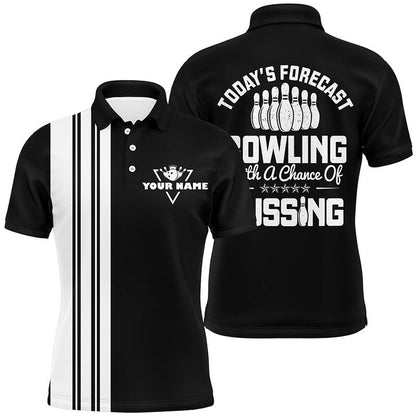 Custom Bowling Polo Shirts, Black White Retro Bowling Polo Shirts For Men Custom Today'S Forecast Bowling With A Chance Of Cussing