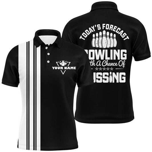Custom Bowling Polo Shirts, Black White Retro Bowling Polo Shirts For Men Custom Today'S Forecast Bowling With A Chance Of Cussing