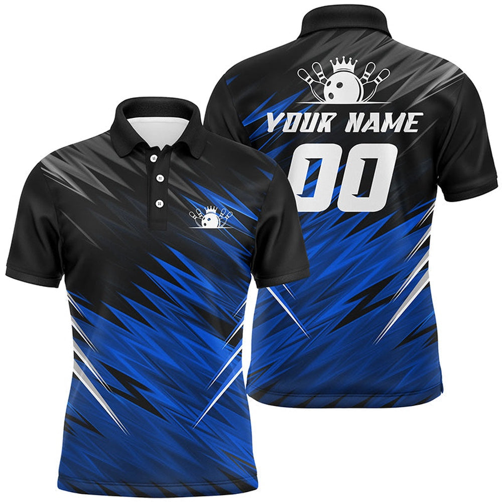Custom Bowling Polo Shirts, Blue And Black Men Short Sleeve Polo Shirts Custom Bowling Shirts For Men, Team Bowling Jerseys Bowler