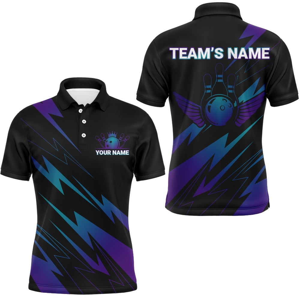 Custom Bowling Polo Shirts, Blue And Purple Bowling Shirt Men Women Custom Name Bowling Jersey Team Bowling Polo Shirts