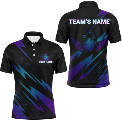 Custom Bowling Polo Shirts, Blue And Purple Bowling Shirt Men Women Custom Name Bowling Jersey Team Bowling Polo Shirts