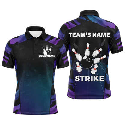 Custom Bowling Polo Shirts, Blue And Purple Bowling Shirt Men Women Personalized Bowling Jersey Team Bowling Polo Shirts