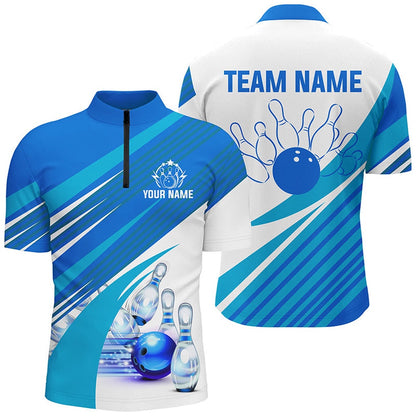 Custom Bowling Polo Shirts, Blue And White Mens Bowling Shirts Custom Bowling Team League Jerseys, Gifts For Mens Bowlers