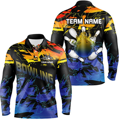 Custom Bowling Polo Shirts, Blue And Yellow Camo Bowling Polo Shirts For Men Custom Team Bowling Jerseys For Men, Gift For Bowlers