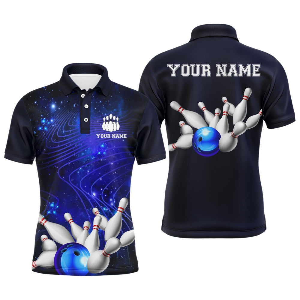 Custom Bowling Polo Shirts, Blue Bowling Jersey For Men Custom Bowling Shirt Bowling Polo Shirt For Team
