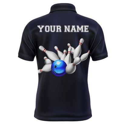 Custom Bowling Polo Shirts, Blue Bowling Jersey For Men Custom Bowling Shirt Bowling Polo Shirt For Team