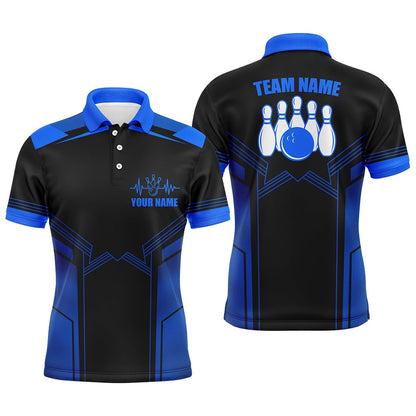 Custom Bowling Polo Shirts, Blue Bowling Shirt For Men Custom Name Bowling Polo Shirt Men'S Bowling Team Jersey