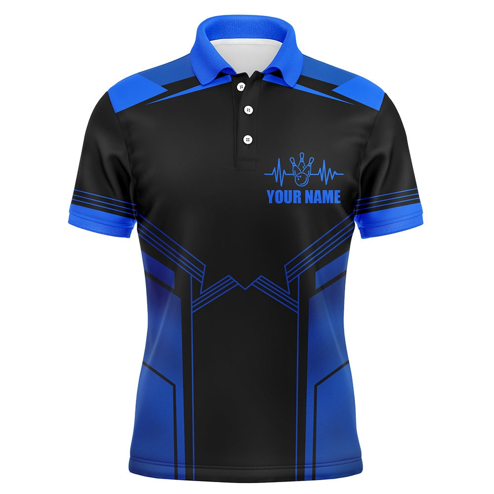 Custom Bowling Polo Shirts, Blue Bowling Shirt For Men Custom Name Bowling Polo Shirt Men'S Bowling Team Jersey